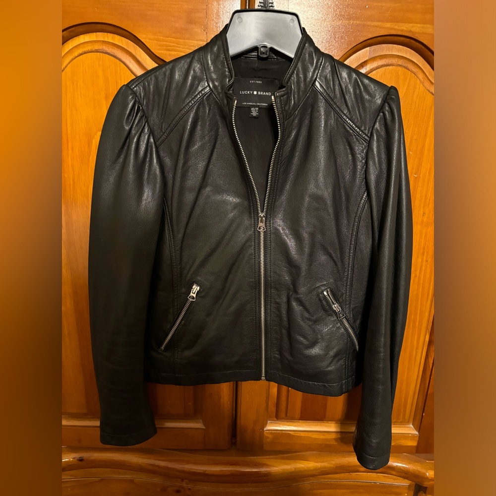 Lucky brand black leather jacket new